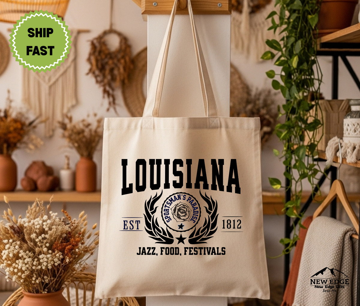 Louisiana State Jazz, Food, Festivals Cotton Canvas Tote Bag – Eco-Friendly Reusable Shopping Tote, Travel Gift & Bayou State Pride Bag