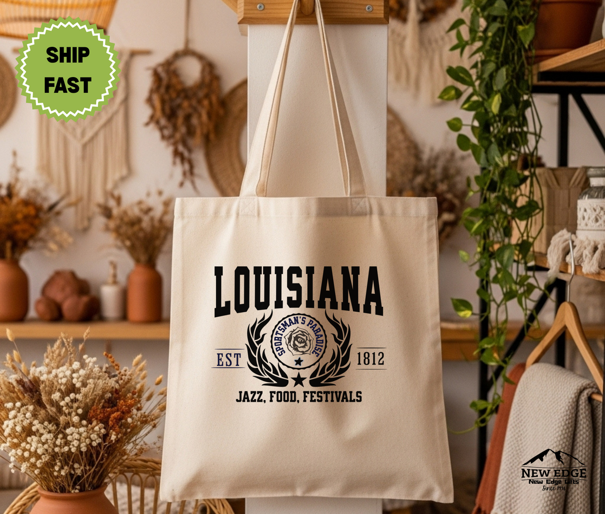 Louisiana State Jazz, Food, Festivals Cotton Canvas Tote Bag – Eco-Friendly Reusable Shopping Tote, Travel Gift & Bayou State Pride Bag