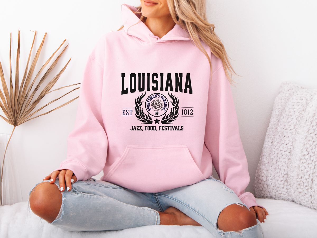 Louisiana State Legacy Hoodie – "Jazz, Food, Festivals" | Unisex Pullover | Bayou Vibes Sweatshirt