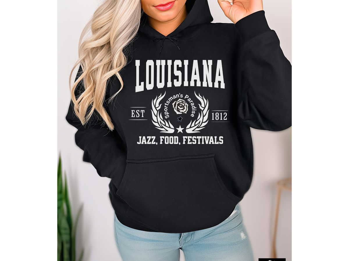 Louisiana State Legacy Hoodie – "Jazz, Food, Festivals" | Unisex Pullover | Bayou Vibes Sweatshirt