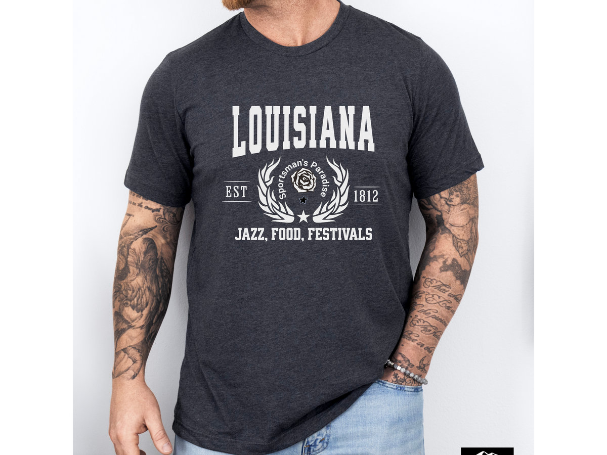 Louisiana State Legacy T-Shirt – Unisex Bayou Culture Tee | "Jazz, Food, Festivals" | New Orleans Pride Shirt