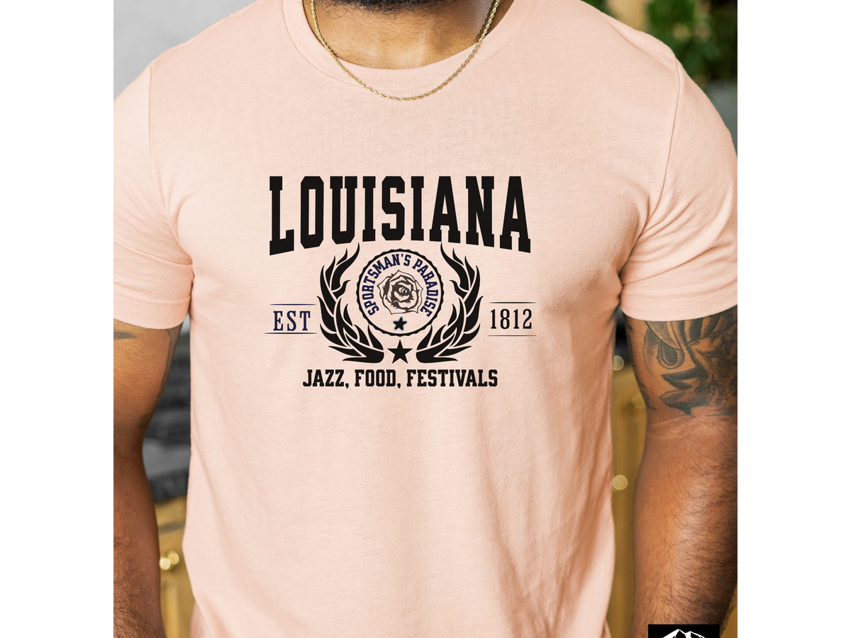 Louisiana State Legacy T-Shirt – Unisex Bayou Culture Tee | "Jazz, Food, Festivals" | New Orleans Pride Shirt