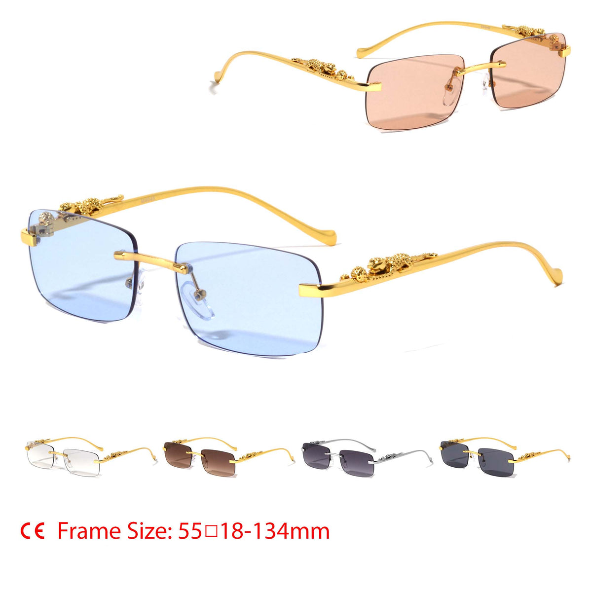 Rimless Rounded Rectangle Jaguar Fashion Sunglasses