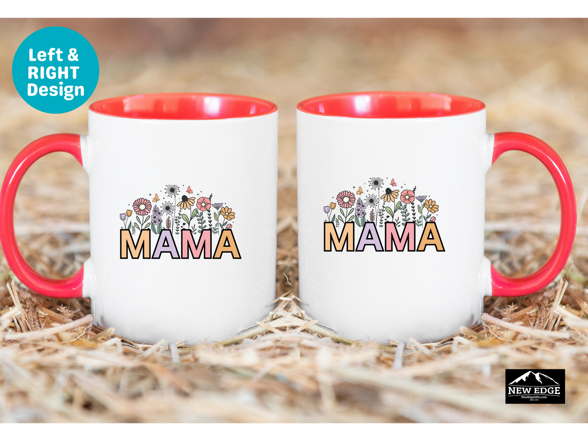 MAMA Letters Coffee Mug with Flowers – 11oz & 15oz Accent Mug – Cute Floral Gift for Mom – Mother’s Day and Everyday Coffee Cup