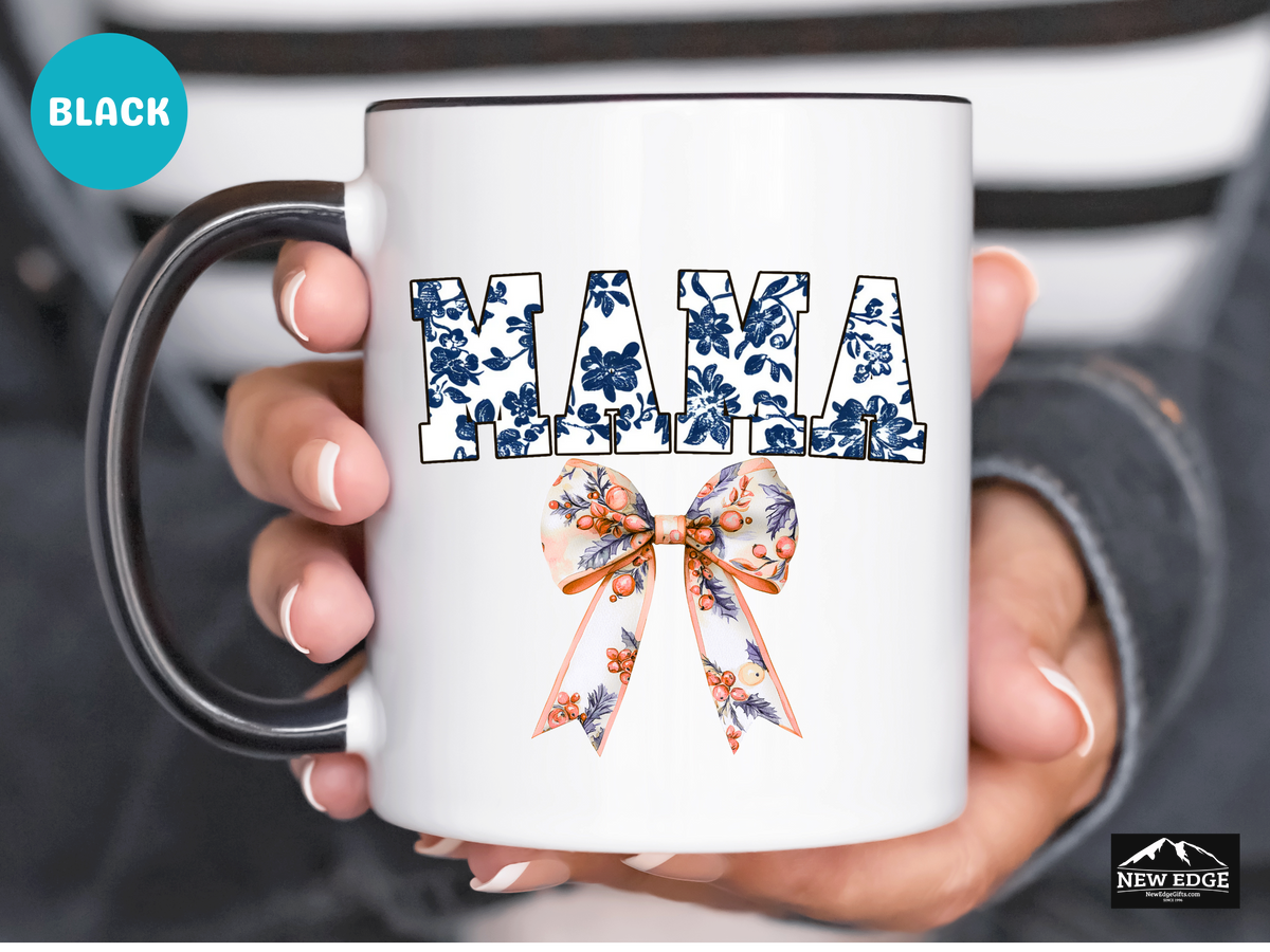MAMA Letters with Coquette Bow Coffee Mug – 11oz & 15oz Accent Mug – Cute Mother’s Day Gift – Stylish Mom Mug with Bow Design