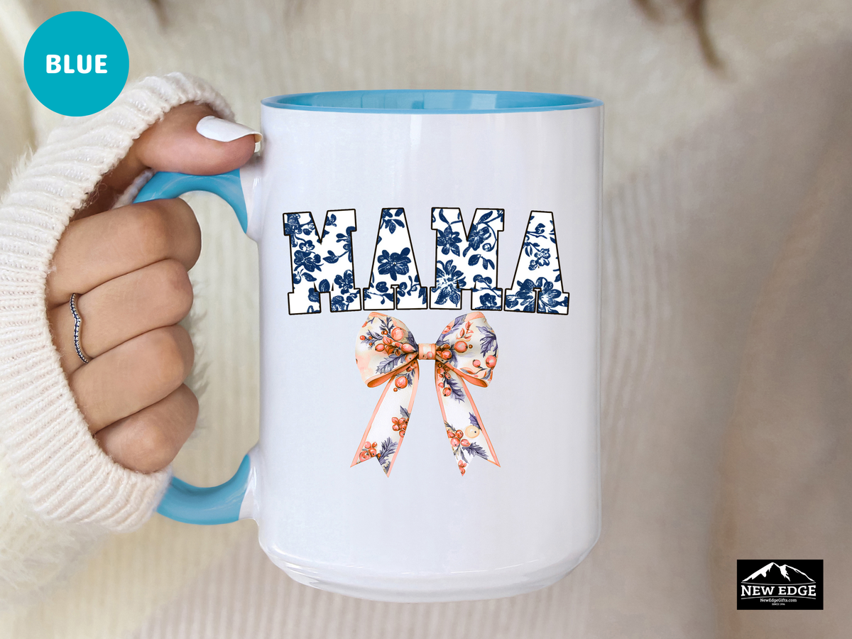 MAMA Letters with Coquette Bow Coffee Mug – 11oz & 15oz Accent Mug – Cute Mother’s Day Gift – Stylish Mom Mug with Bow Design
