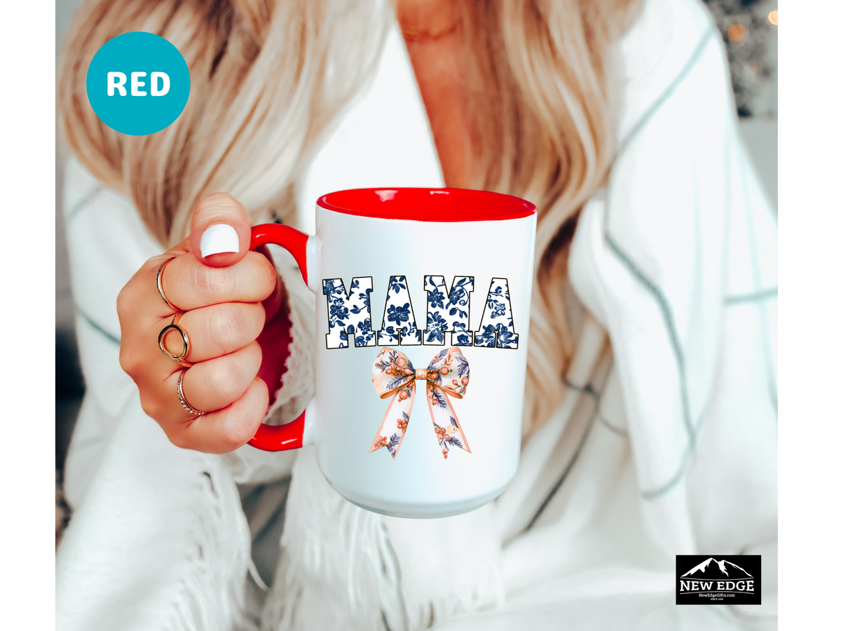 MAMA Letters with Coquette Bow Coffee Mug – 11oz & 15oz Accent Mug – Cute Mother’s Day Gift – Stylish Mom Mug with Bow Design