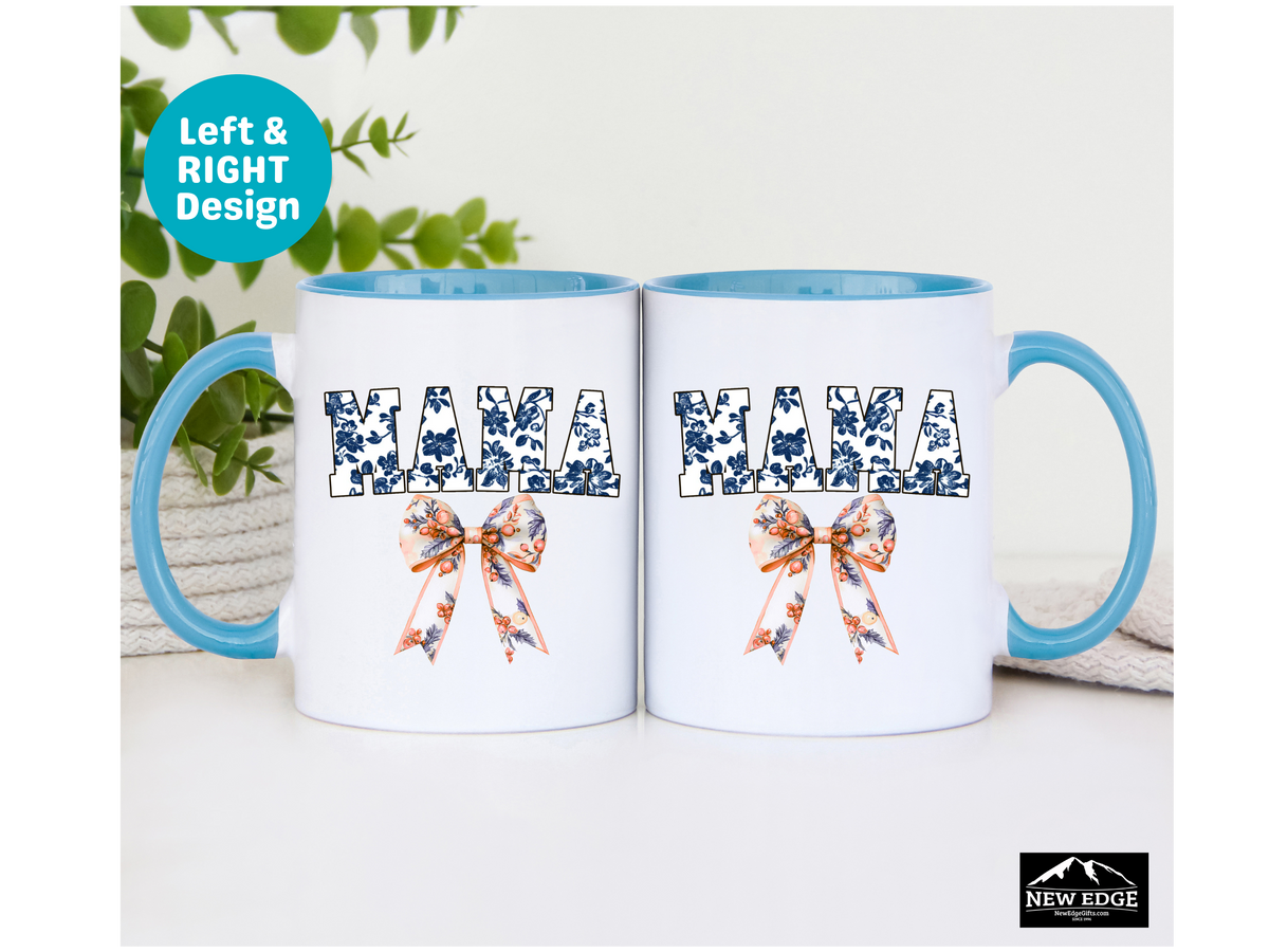 MAMA Letters with Coquette Bow Coffee Mug – 11oz & 15oz Accent Mug – Cute Mother’s Day Gift – Stylish Mom Mug with Bow Design