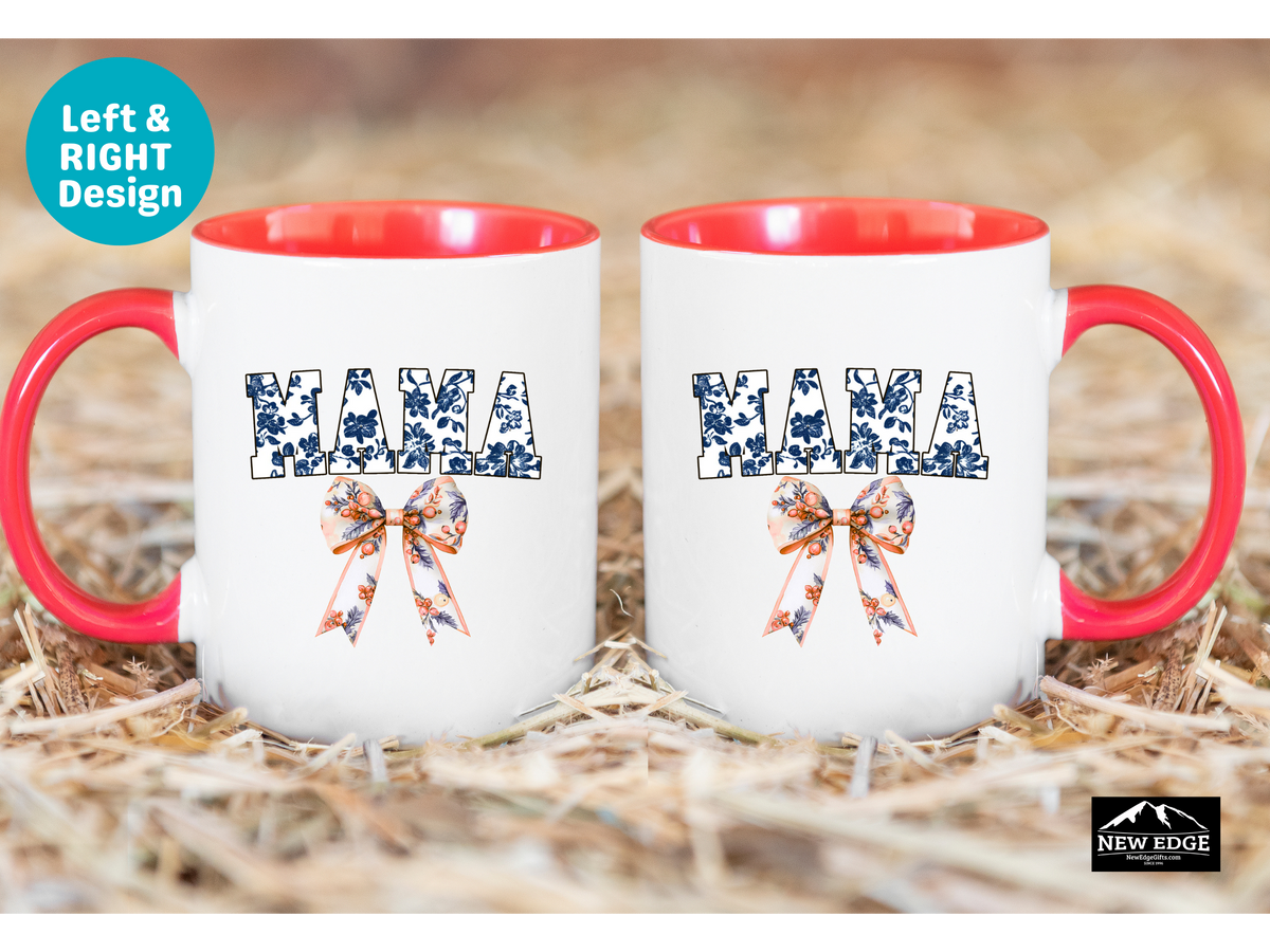 MAMA Letters with Coquette Bow Coffee Mug – 11oz & 15oz Accent Mug – Cute Mother’s Day Gift – Stylish Mom Mug with Bow Design