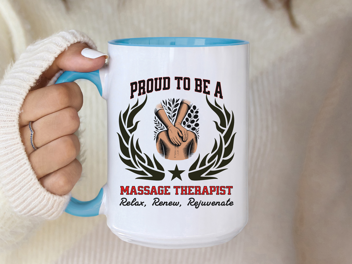 PROUD TO BE A MASSAGE THERAPIST Accent Coffee Mug – “Relax, Renew, Rejuvenate” – Wellness Gift by New Edge Gifts and Novelties