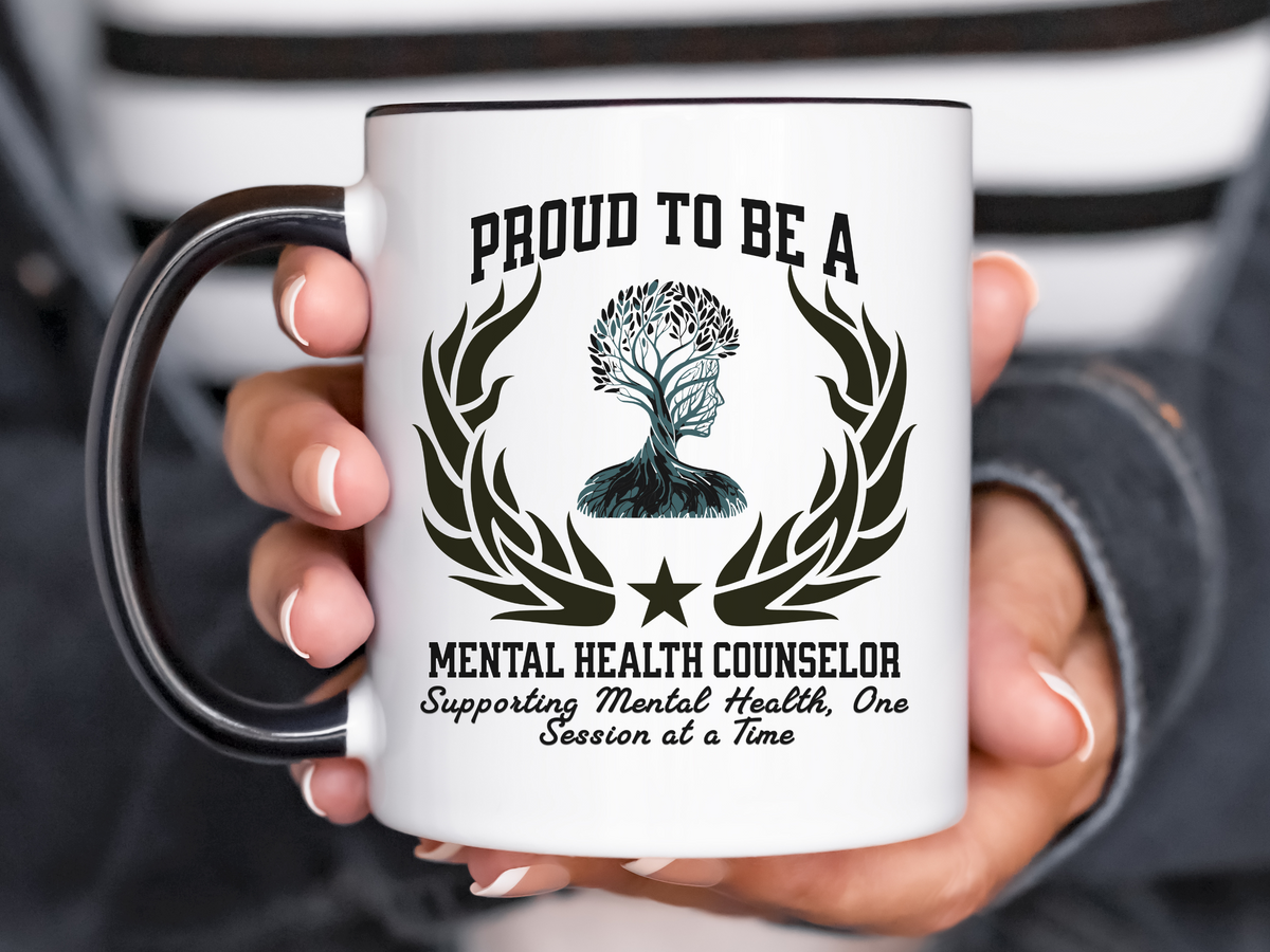 Copy of PROUD TO BE A MENTAL HEALTH COUNSELOR Accent Coffee Mug – “Supporting Mental Health, One Session at a Time” – Therapist Appreciation Gift by New Edge Gifts and Novelties