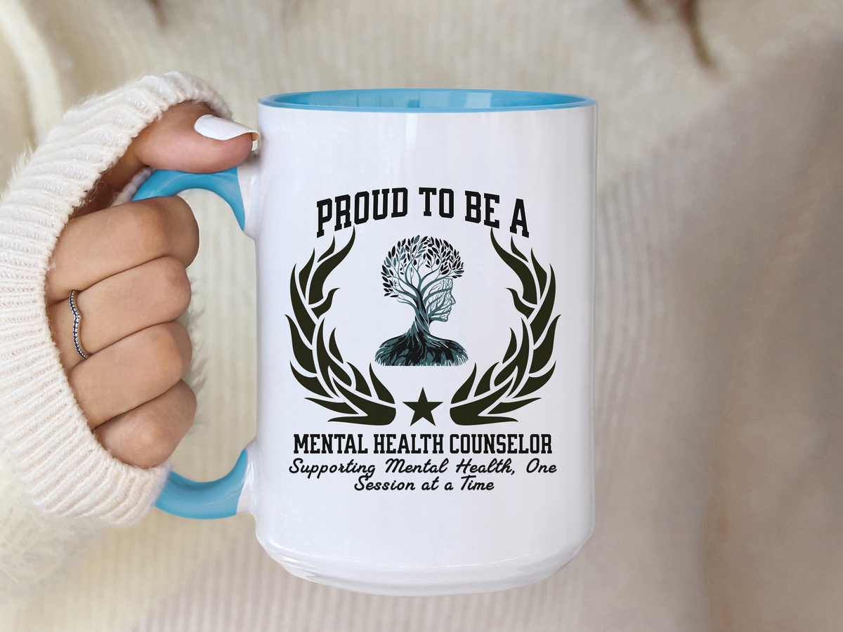 Copy of PROUD TO BE A MENTAL HEALTH COUNSELOR Accent Coffee Mug – “Supporting Mental Health, One Session at a Time” – Therapist Appreciation Gift by New Edge Gifts and Novelties