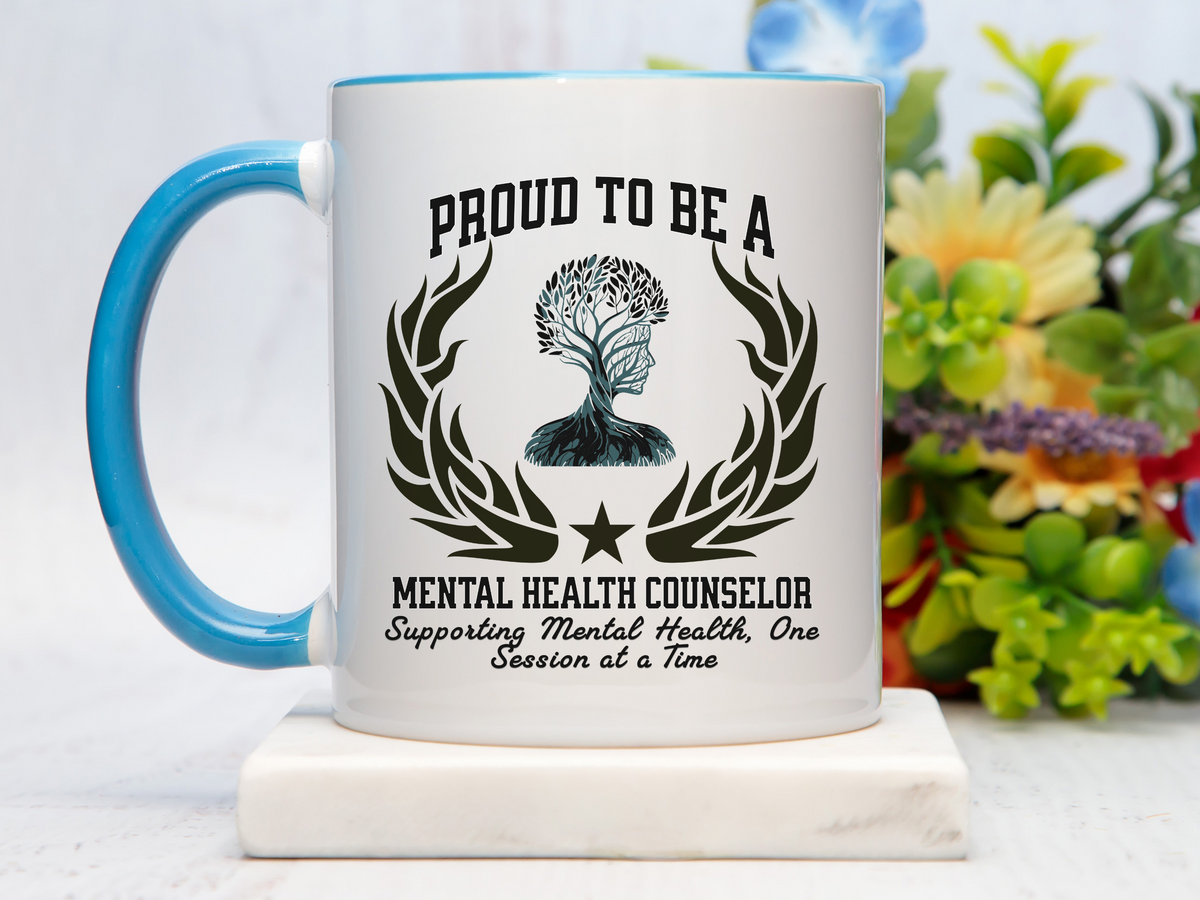Copy of PROUD TO BE A MENTAL HEALTH COUNSELOR Accent Coffee Mug – “Supporting Mental Health, One Session at a Time” – Therapist Appreciation Gift by New Edge Gifts and Novelties