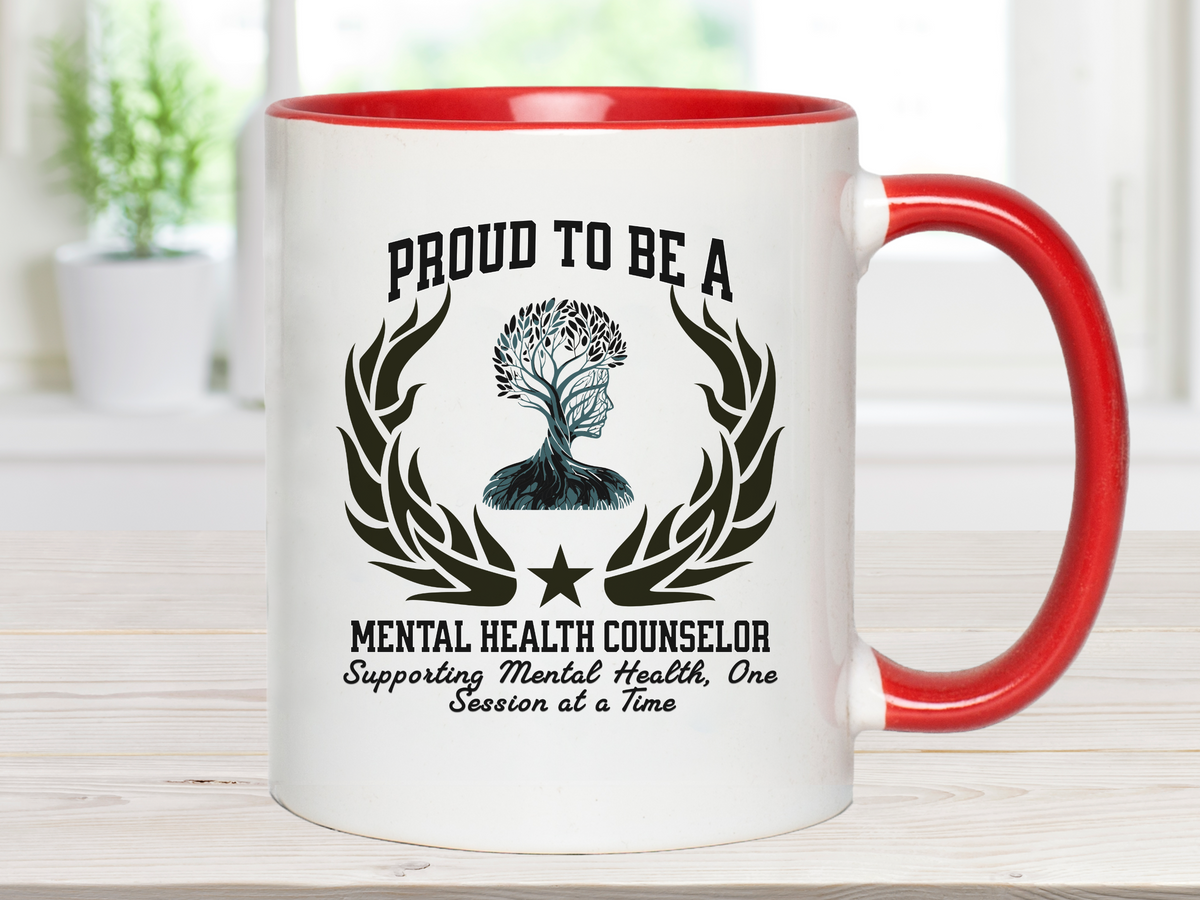 Copy of PROUD TO BE A MENTAL HEALTH COUNSELOR Accent Coffee Mug – “Supporting Mental Health, One Session at a Time” – Therapist Appreciation Gift by New Edge Gifts and Novelties