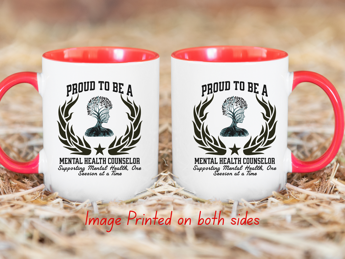 PROUD TO BE A MENTAL HEALTH COUNSELOR Accent Coffee Mug – “Supporting Mental Health, One Session at a Time” – Therapist Appreciation Gift by New Edge Gifts and Novelties