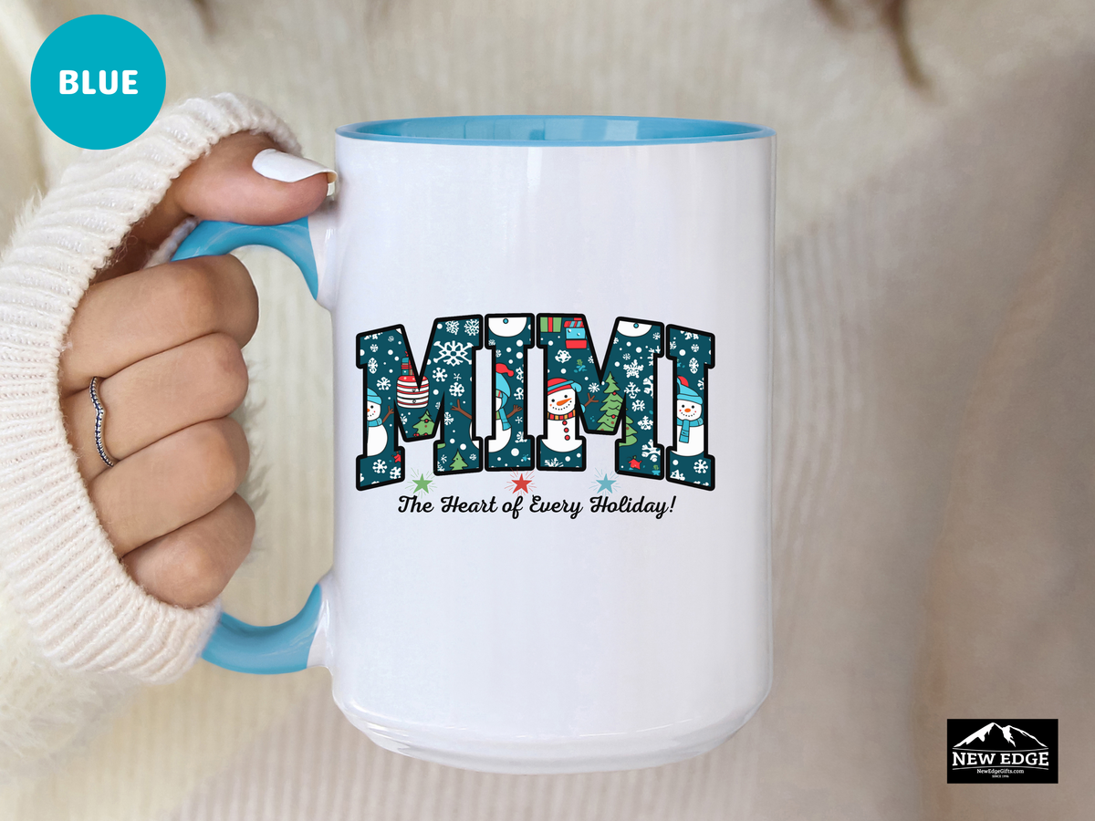MIMI Christmas Coffee Mug with “Mimi the Heart of Every Holiday” Slogan – 11oz & 15oz Accent Mug – Festive Holiday Gift for Mimi