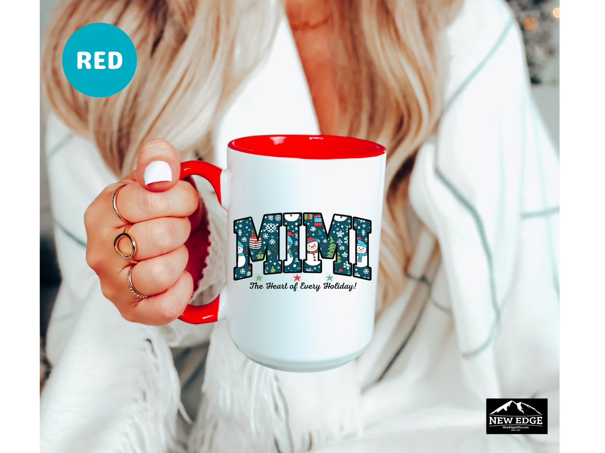 MIMI Christmas Coffee Mug with “Mimi the Heart of Every Holiday” Slogan – 11oz & 15oz Accent Mug – Festive Holiday Gift for Mimi