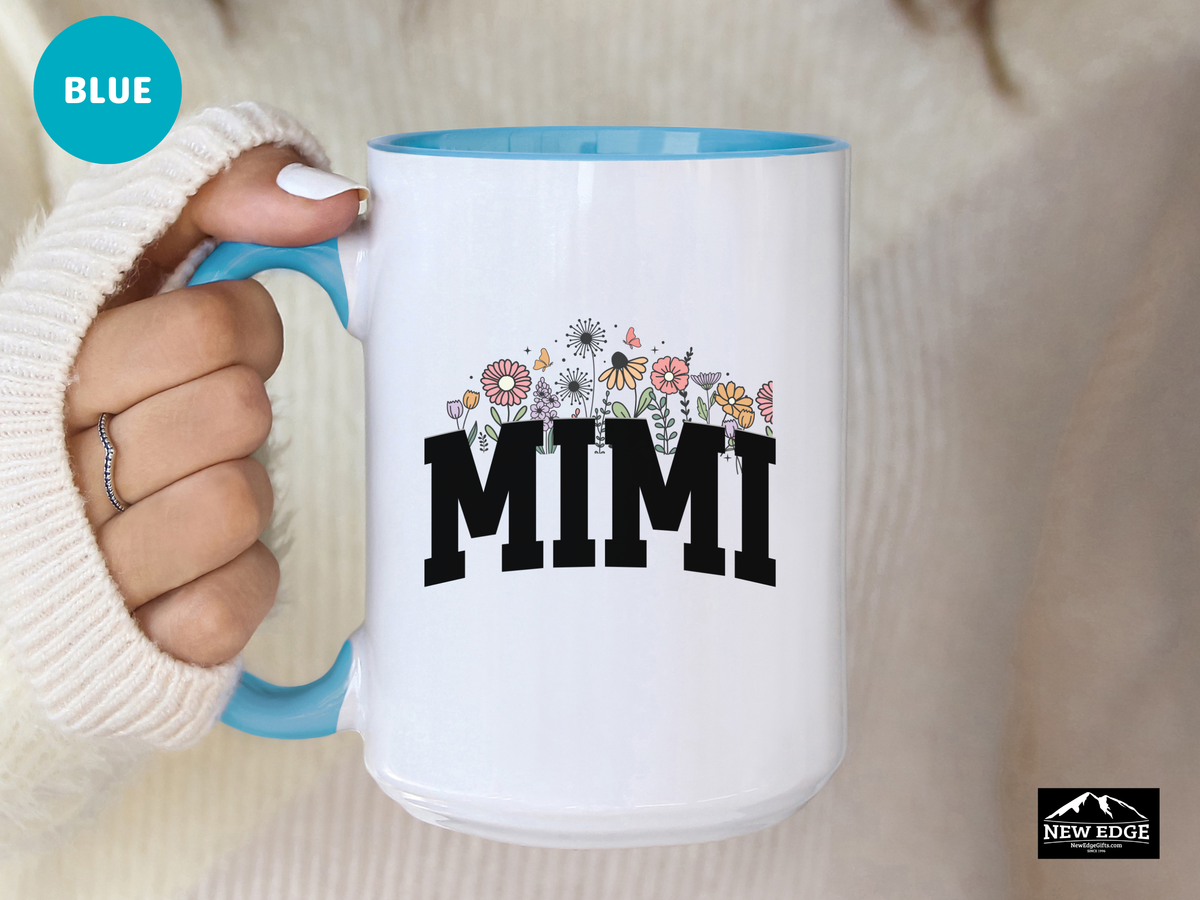 MIMI Letters Coffee Mug with Flowers – 11oz & 15oz Accent Mug – Cute Floral Gift for Mimi – Sweet Grandmother Coffee Cup