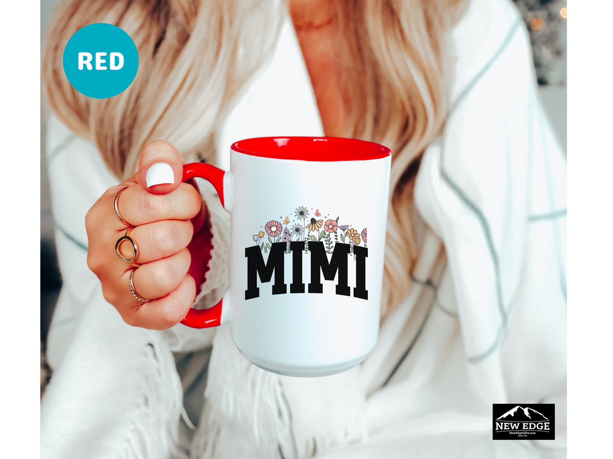 MIMI Letters Coffee Mug with Flowers – 11oz & 15oz Accent Mug – Cute Floral Gift for Mimi – Sweet Grandmother Coffee Cup