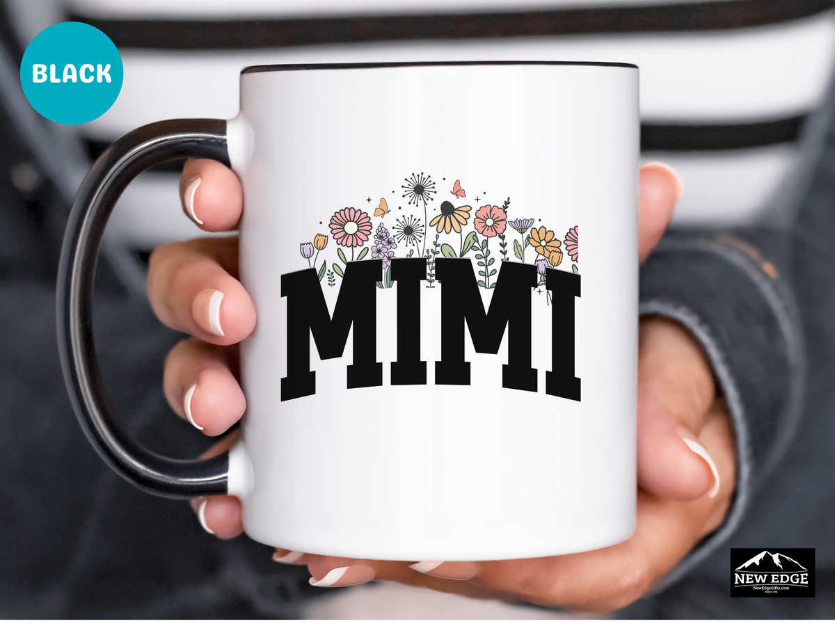 MIMI Letters Coffee Mug with Flowers – 11oz & 15oz Accent Mug – Cute Floral Gift for Mimi – Sweet Grandmother Coffee Cup