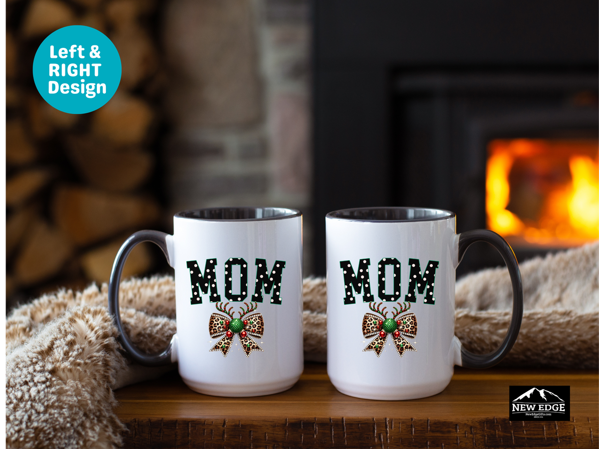 MOM Accent Mug – 11oz & 15oz – Coquette Leopard Print with Bling Bow – Stylish & Fun Gift for Moms