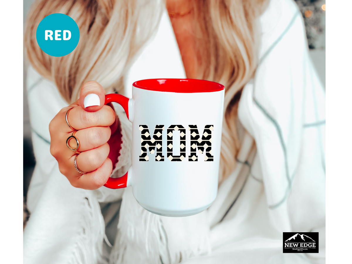 MOM Accent Mug – 11oz & 15oz – Elegant Black and Cream Ceramic Coffee Cup – Stylish Gift for Moms