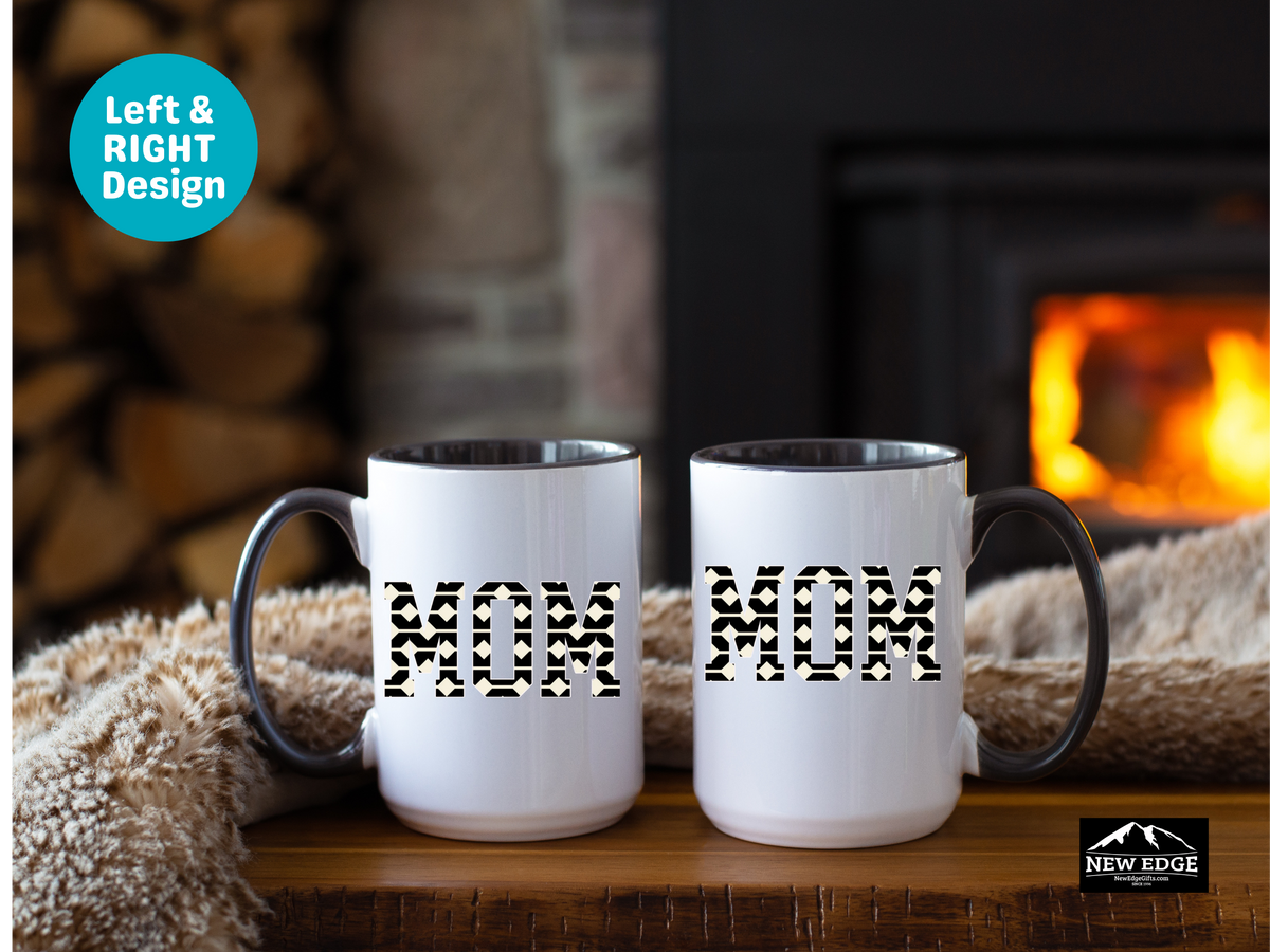 MOM Accent Mug – 11oz & 15oz – Elegant Black and Cream Ceramic Coffee Cup – Stylish Gift for Moms