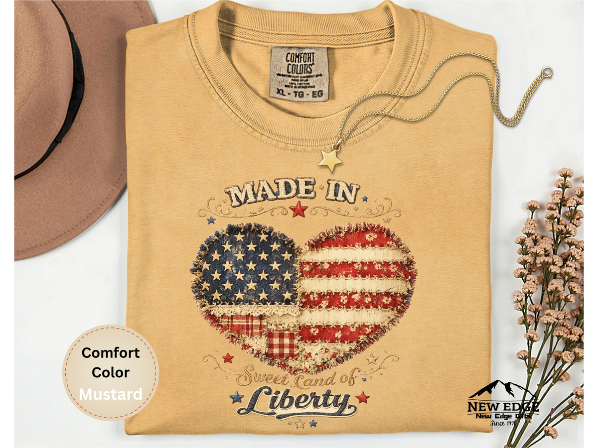 Made in America Sweet Land of Liberty Faux Patchwork Comfort Colors T Shirt Patriotic Americana Graphic Tee