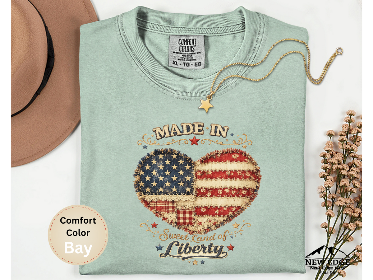 Made in America Sweet Land of Liberty Faux Patchwork Comfort Colors T Shirt Patriotic Americana Graphic Tee