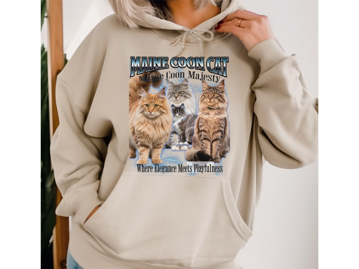Maine Coon Cat Hoodie – Unisex Bootleg Collage Sweatshirt | Maine Coon Majesty