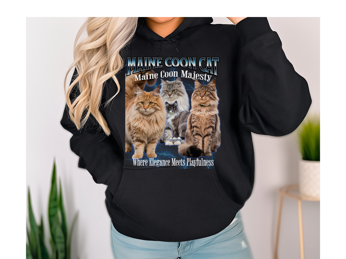 Maine Coon Cat Hoodie – Unisex Bootleg Collage Sweatshirt | Maine Coon Majesty