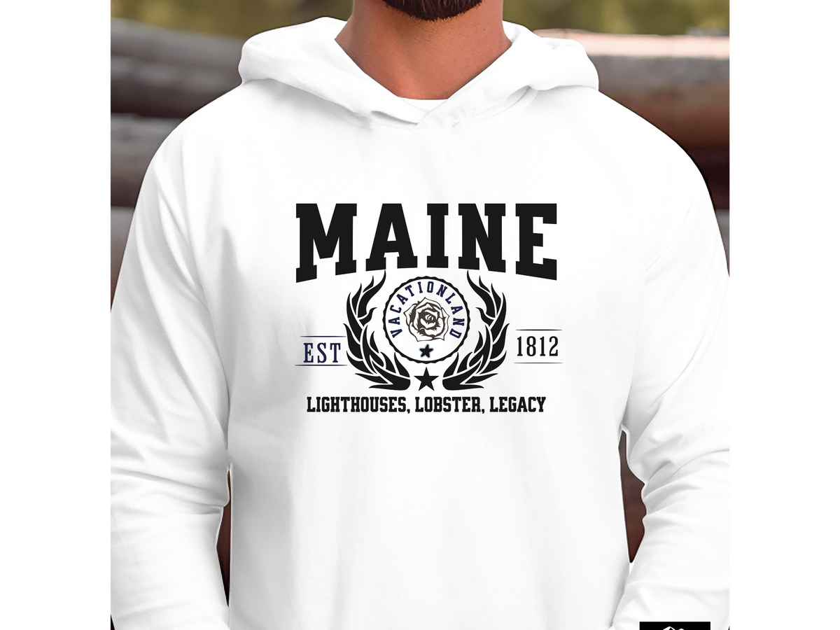 Maine State Legacy Hoodie – "Lighthouses, Lobster, Legacy" | Unisex Pullover | Coastal New England Sweatshirt