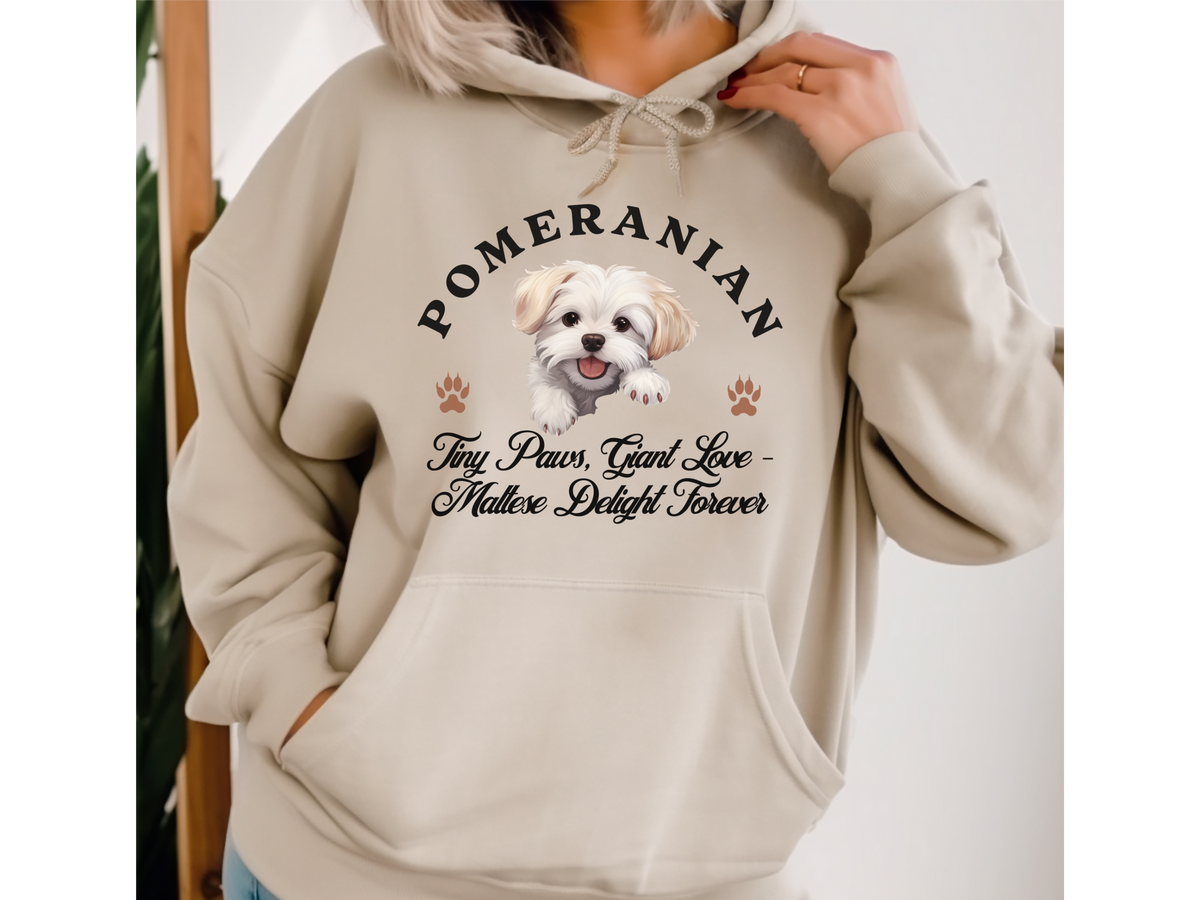 Maltese Dog Hoodie – "Tiny Paws, Giant Love: Maltese Delight Forever" | Unisex Cozy Hoodie for Elegant Little Companions