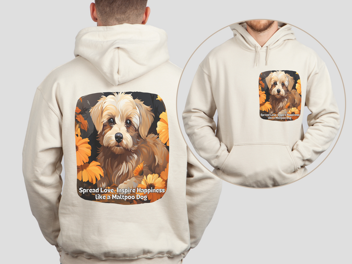 Spread Love, Inspire Happiness – Sunflower Maltipoo Dog Unisex Hoodie