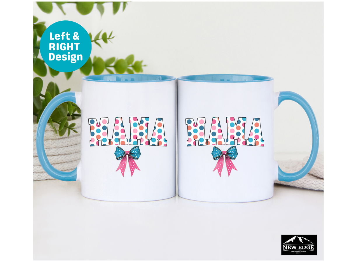 Mama Accent Mug – 11oz & 15oz – Poker Retro Dots Coquette Aesthetic with Bow – Cute & Trendy Coffee Cup for Moms