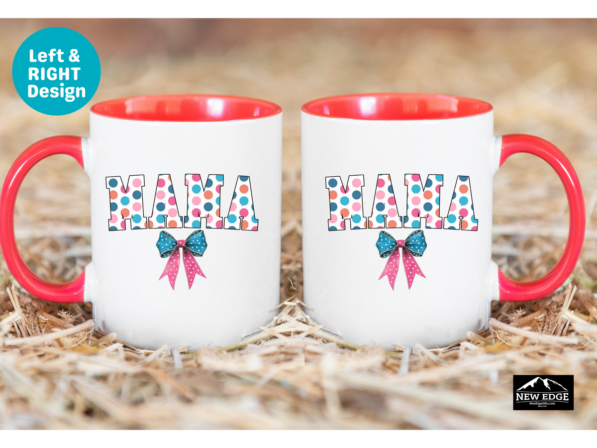 Mama Accent Mug – 11oz & 15oz – Poker Retro Dots Coquette Aesthetic with Bow – Cute & Trendy Coffee Cup for Moms