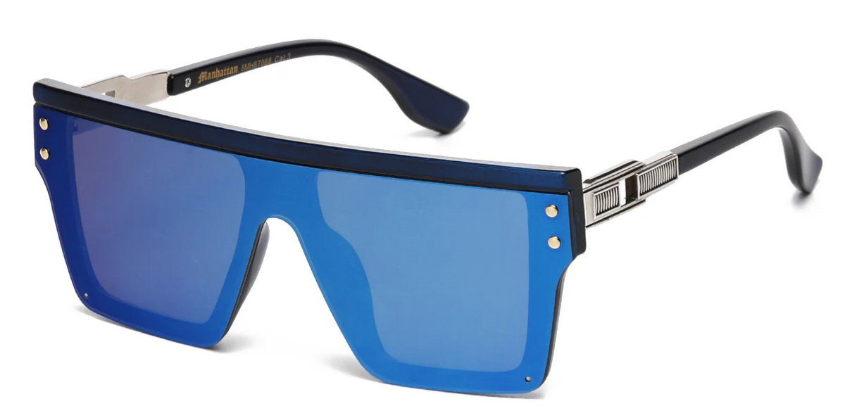 Manhattan 8MH87068 Square Sunglasses – UV400 Polycarbonate Frame, Smoke Green & Mirror Lens, Black Tortoise Men’s Fashion Shades