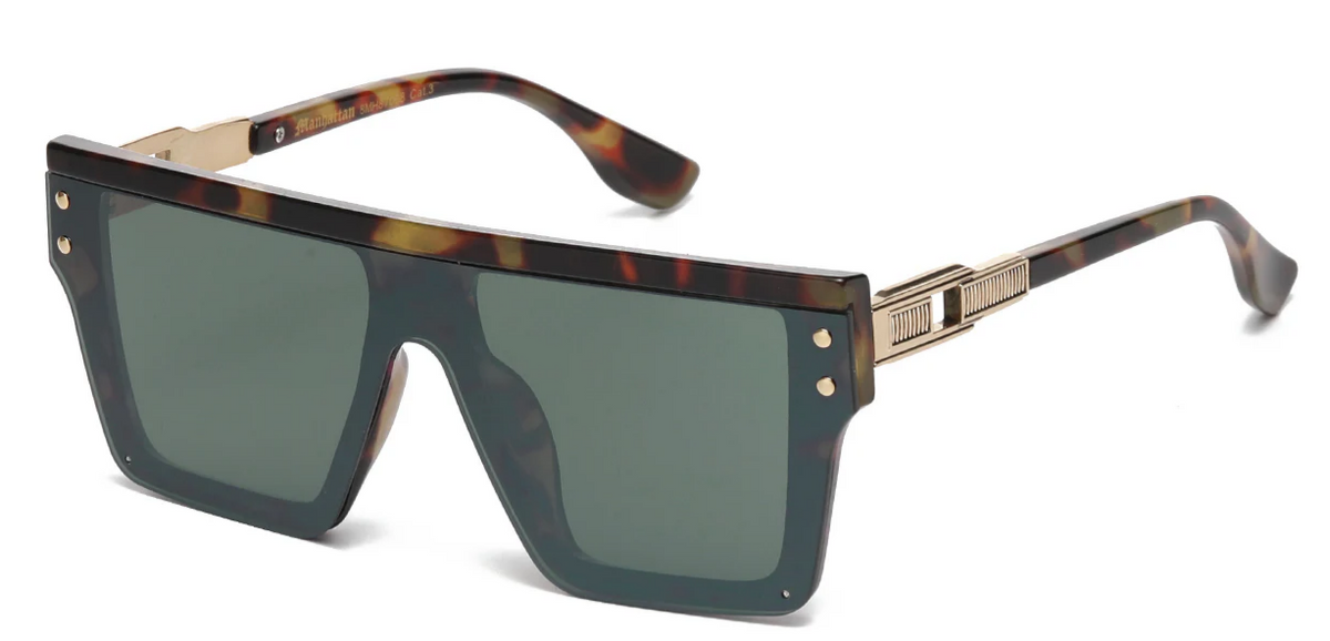 Manhattan 8MH87068 Square Sunglasses – UV400 Polycarbonate Frame, Smoke Green & Mirror Lens, Black Tortoise Men’s Fashion Shades