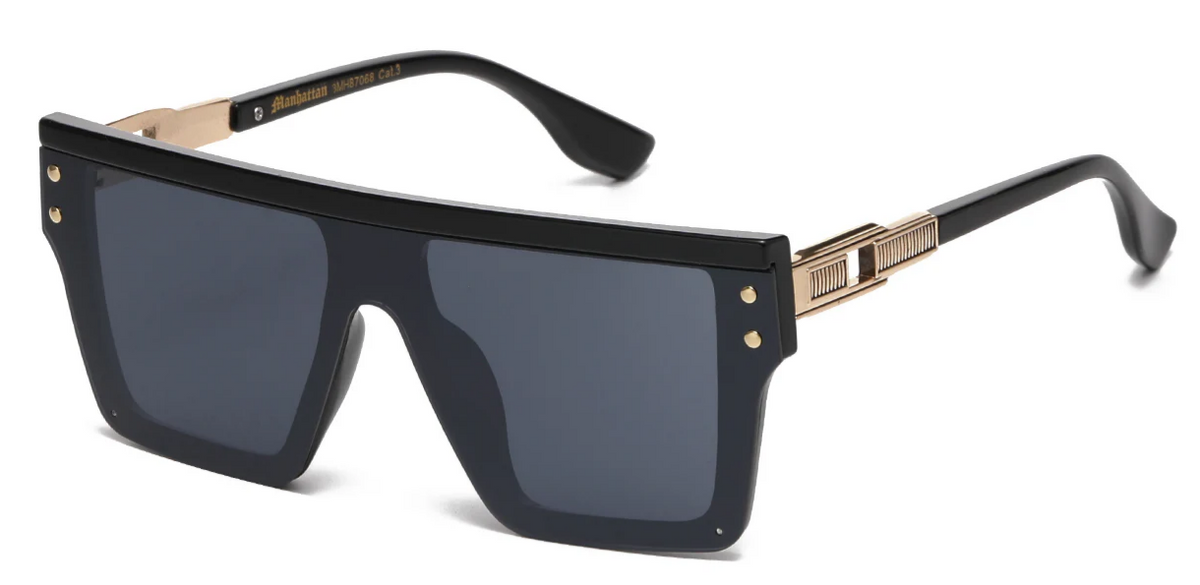 Manhattan 8MH87068 Square Sunglasses – UV400 Polycarbonate Frame, Smoke Green & Mirror Lens, Black Tortoise Men’s Fashion Shades