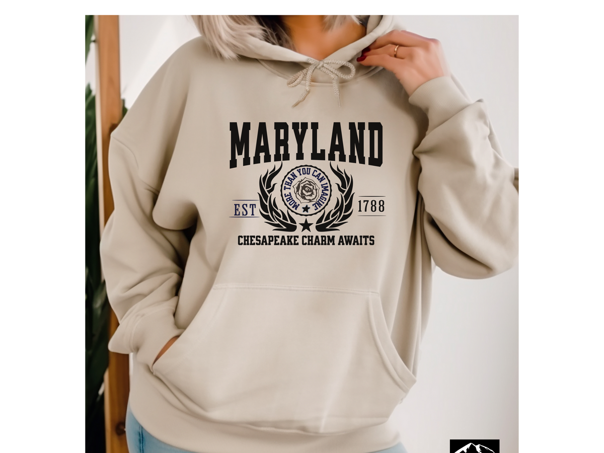Maryland State Legacy Hoodie – "Chesapeake Charm Awaits" | Unisex Pullover | East Coast Heritage Sweatshirt