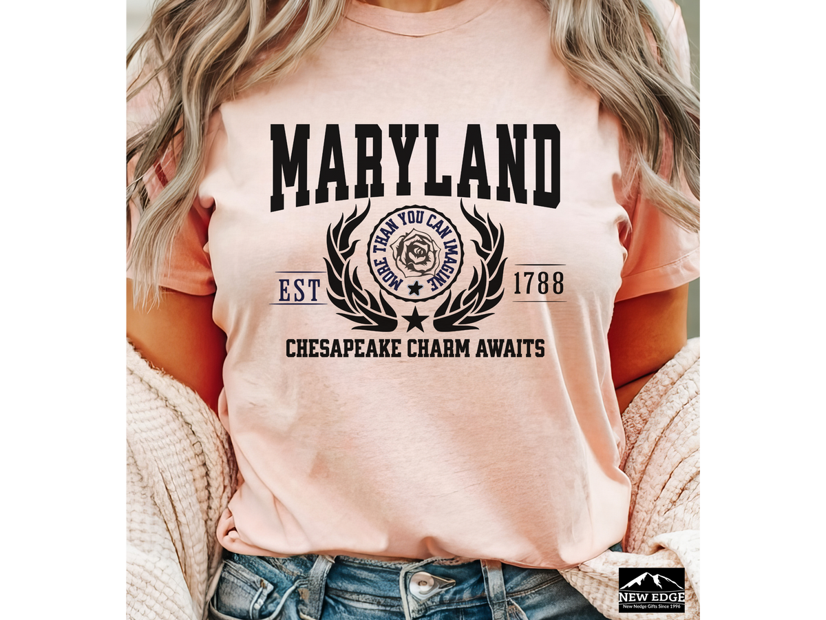 Maryland State Legacy T-Shirt – Unisex Chesapeake Bay Pride Tee | "Chesapeake Charm Awaits" | Mid-Atlantic Heritage Shirt