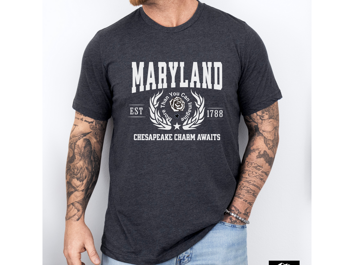 Maryland State Legacy T-Shirt – Unisex Chesapeake Bay Pride Tee | "Chesapeake Charm Awaits" | Mid-Atlantic Heritage Shirt