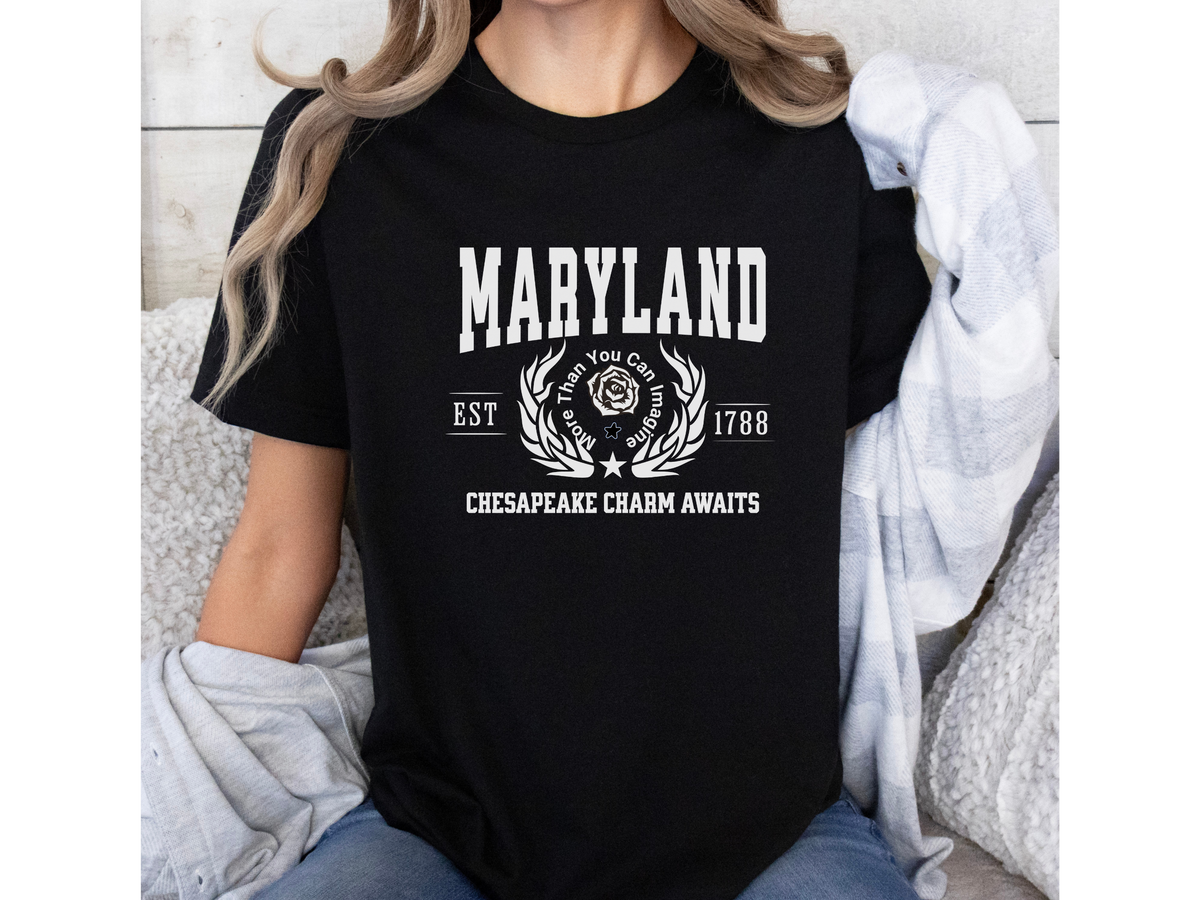 Maryland State Legacy T-Shirt – Unisex Chesapeake Bay Pride Tee | "Chesapeake Charm Awaits" | Mid-Atlantic Heritage Shirt