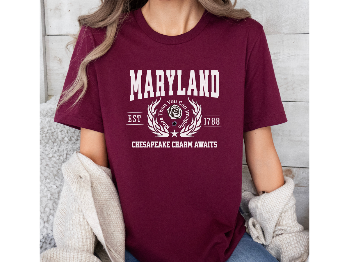 Maryland State Legacy T-Shirt – Unisex Chesapeake Bay Pride Tee | "Chesapeake Charm Awaits" | Mid-Atlantic Heritage Shirt