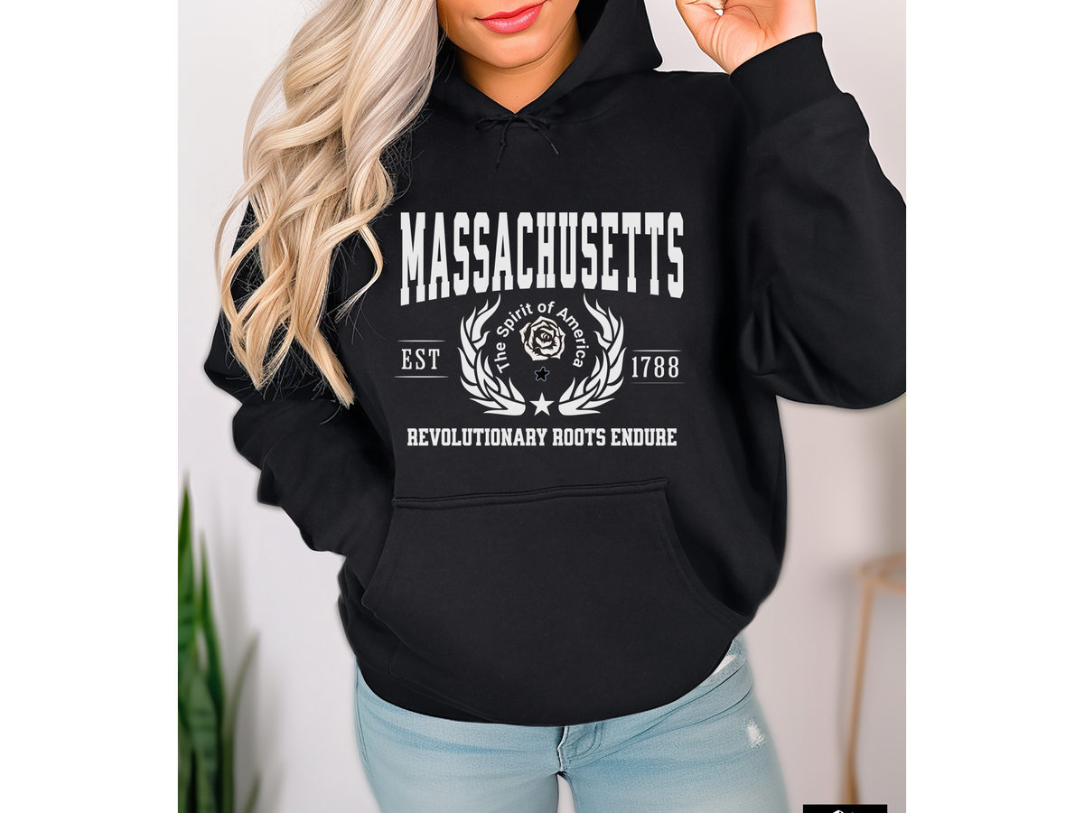 Massachusetts State Legacy Hoodie – "Revolutionary Roots Endure" | Unisex Pullover | New England Heritage Sweatshirt