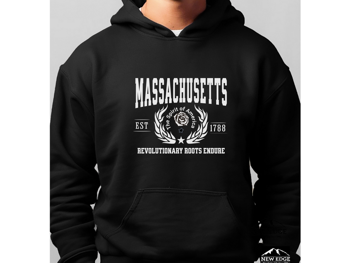 Massachusetts State Legacy Hoodie – "Revolutionary Roots Endure" | Unisex Pullover | New England Heritage Sweatshirt