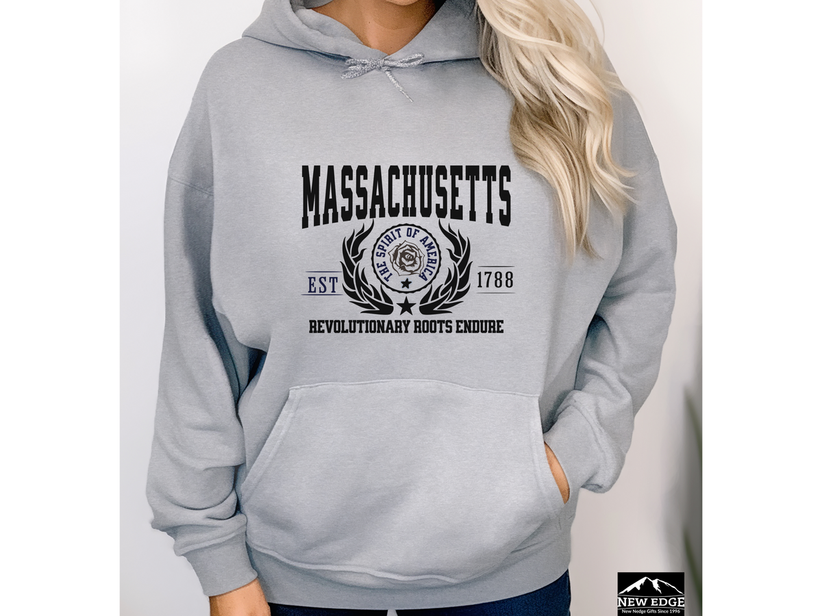 Massachusetts State Legacy Hoodie – "Revolutionary Roots Endure" | Unisex Pullover | New England Heritage Sweatshirt