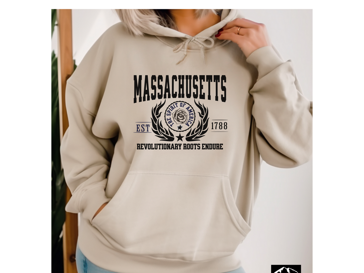 Massachusetts State Legacy Hoodie – "Revolutionary Roots Endure" | Unisex Pullover | New England Heritage Sweatshirt