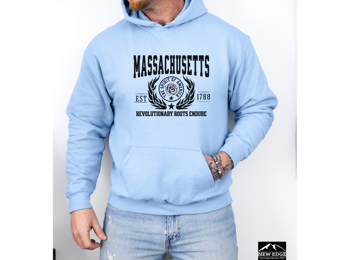 Massachusetts State Legacy Hoodie – "Revolutionary Roots Endure" | Unisex Pullover | New England Heritage Sweatshirt