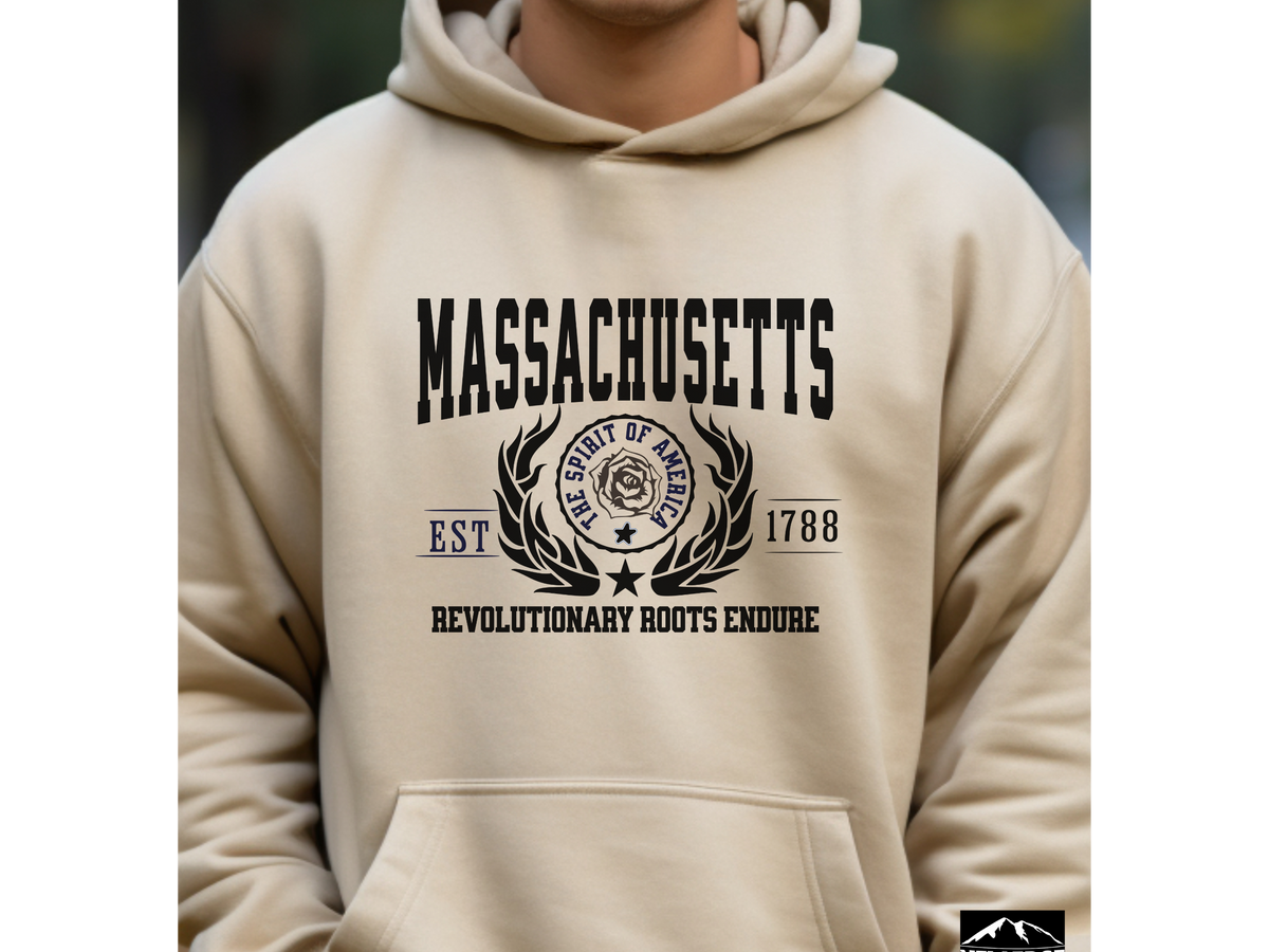 Massachusetts State Legacy Hoodie – "Revolutionary Roots Endure" | Unisex Pullover | New England Heritage Sweatshirt